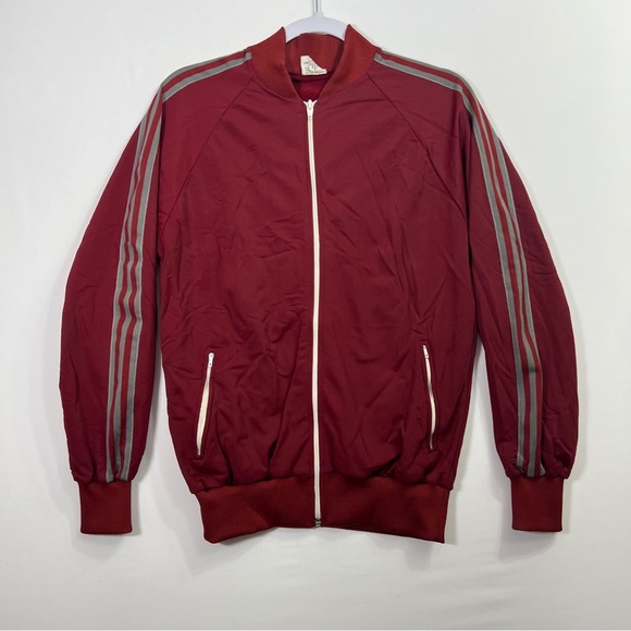 Vintage 70s David Gregg Full Zip Track Jacket Maroon Men’s Size Small Athletic - Picture 1 of 7